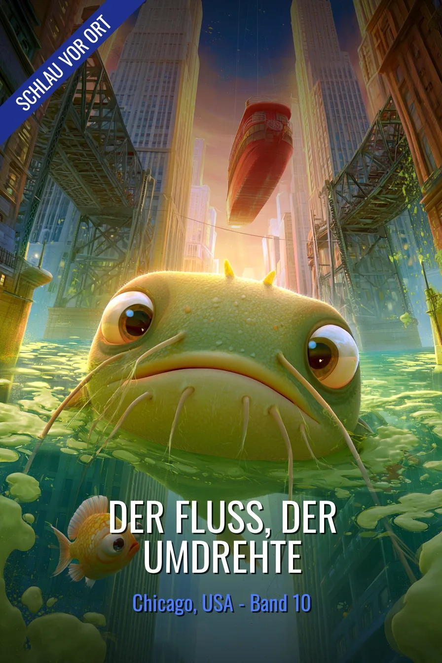 Buchcover: Der Fluss, der umdrehte – Kinderbuch über Chicago