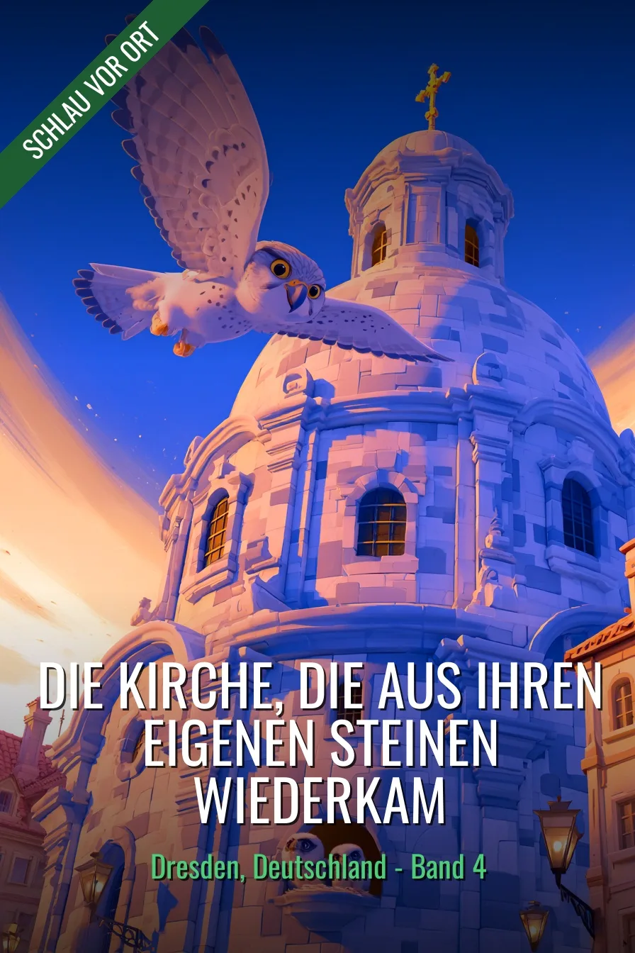 Buchcover: Die Kirche, die aus ihren eigenen Steinen wiederkam – Kinderbuch über Dresden