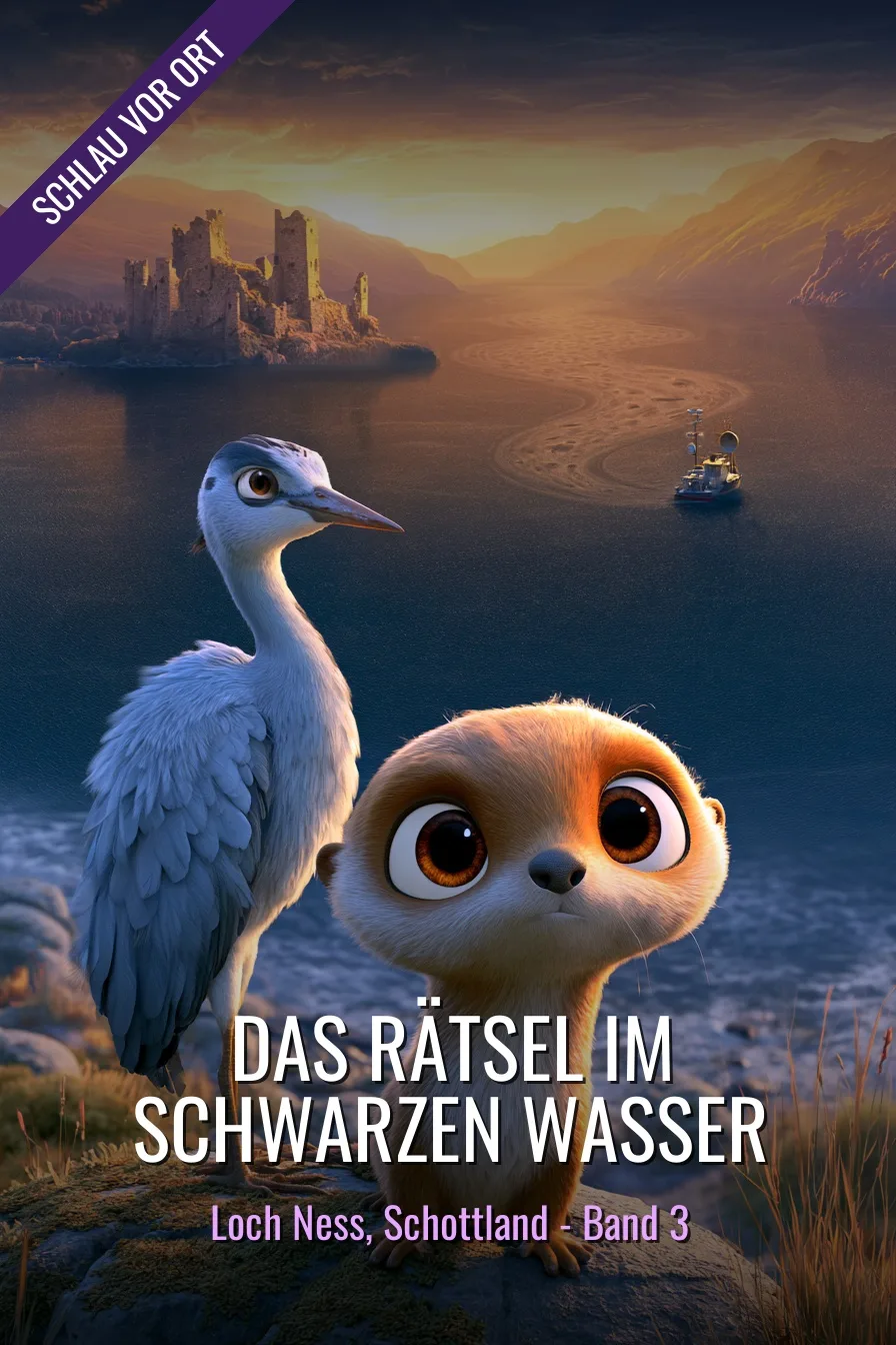 Buchcover: Das Rätsel im schwarzen Wasser – Kinderbuch über Loch Ness