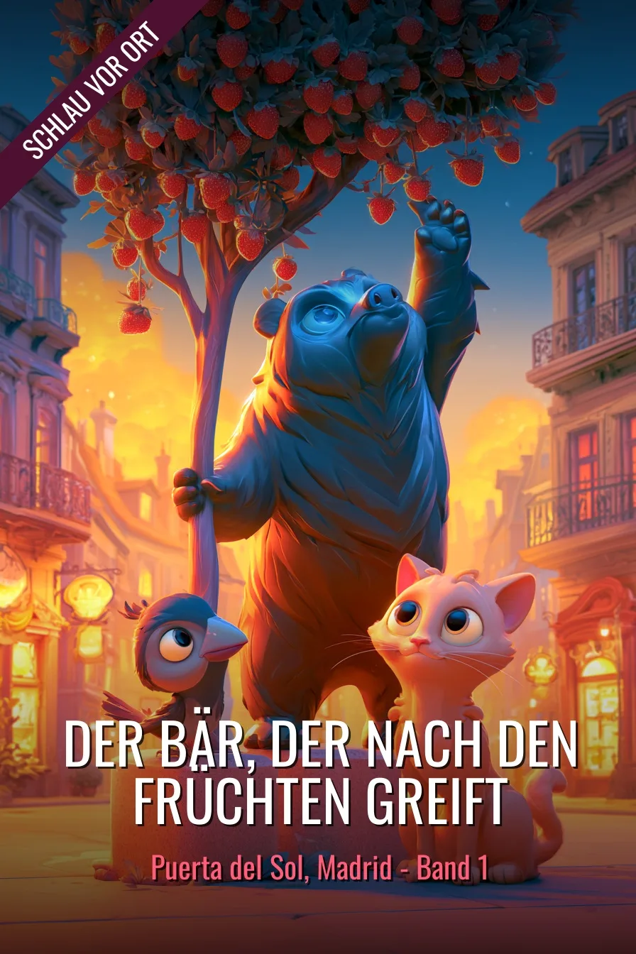 Buchcover: Der Bär, der nach den Früchten greift – Kinderbuch über Puerta del Sol