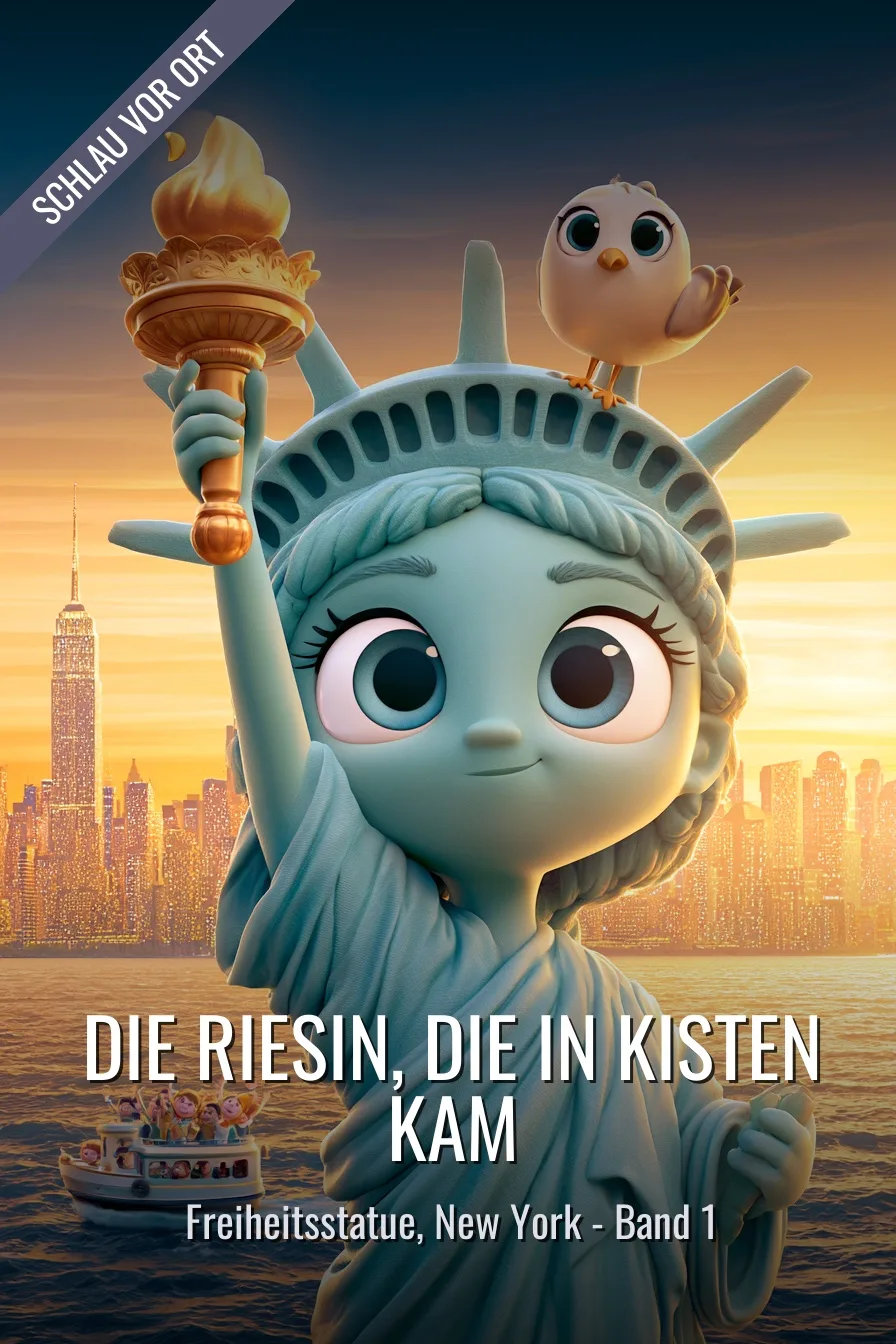 Buchcover: Die Riesin, die in Kisten kam – Kinderbuch über Freiheitsstatue